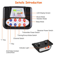 1Set 990FT Range Dog Wireless Fence Remote Training Collar IPX6 Waterproof Receiver With 0-9 Levels Beep Vibration Shock