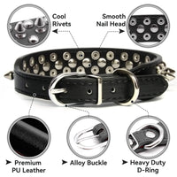 Small Spiked Black Dog Cat Collar For Small Medium Dogs Boy Male - Adjustable Studded Puppy Collars - Soft Padded Punk Leather Dog Collar For Chihuahua French Bulldog Pug