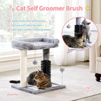 Small 4-in-1 Cat Tree Tower With Self-grooming Brush And Natural Sisal Scratching Post, Soft Plush Cat Bed And Hanging B