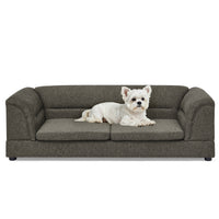 Oversized Pet Sofa, Curved Armrest Rectangular Dog Sofa, Linen Fabric Comfort Pet Couch for Large & Oversized Dogs-Dark 