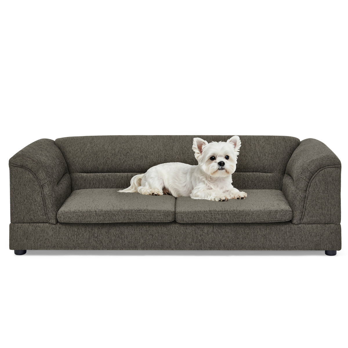 Oversized Pet Sofa, Curved Armrest Rectangular Dog Sofa, Linen Fabric Comfort Pet Couch for Large & Oversized Dogs-Dark 