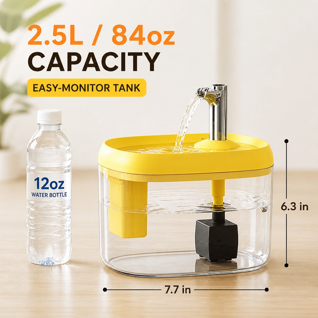 2.5L Pet Water Fountain, Automatic Circulating Cat Water Dispenser With Transparent Water Tank, Quiet Drinking Water Bow