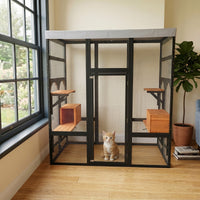 Large Outdoor Cat Enclosure Catio with 5 Platforms & 2 Napping Houses, Secure Metal Wire, Easy Assembly for Indoor & Out