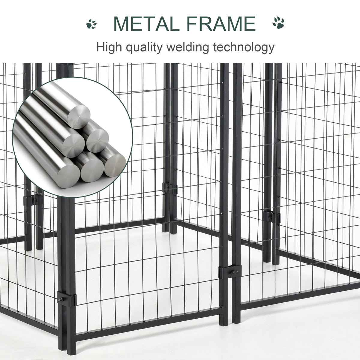 Outdoor Dog Kennel with Roof, 8 x 4 x 6 Heavy Duty Welded Wire Dog Playpen Enclosure with Escape-proof Lock, UV-Resistan