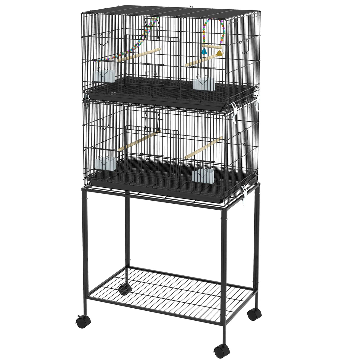 65" Birdcage for Canaries, Lovebirds Finches, Budgie Cage with Wheels, Black