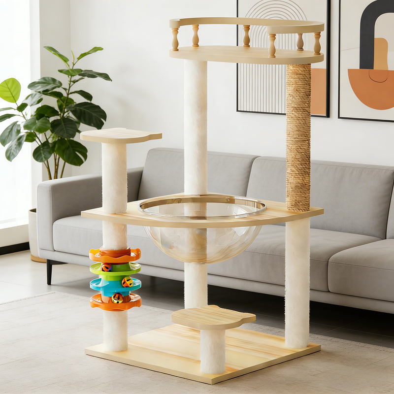 32.2" Modern Cat Tower, Wood Cat Tree Tower for Indoor Cats, Cat Treewith Sisal-Covered Scratching Posts and Top Perch, 