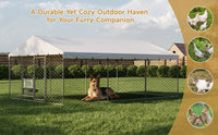 15x10 FT Large Outdoor Dog Kennel with Canopy, Heavy Duty Galvanized Steel Frame, Waterproof Cover, Built-in Elevated Fe