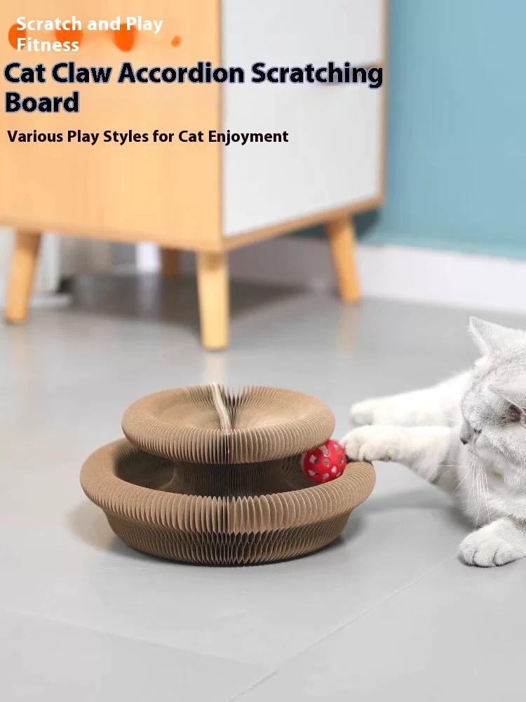 One-piece Cat Scratching Post, Accordion-style Folding Design, Wood Grain, Anti-scratch, Wear-resistant, Interactive Cat