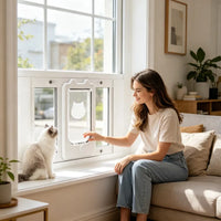 Cat Door for Window with Adjustable Length for Indoor