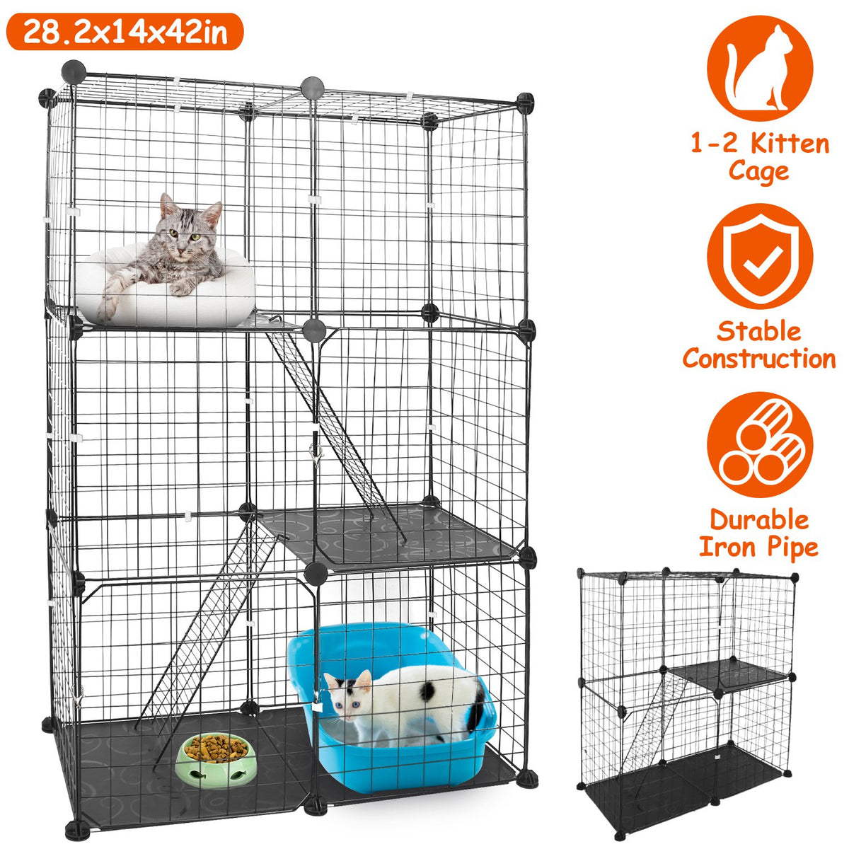 3 Tier Cat Playpen Cage Metal Indoor Cat House Detachable Kitten House With 3 Doors 2 Ladders Large Cat Exercise Place F