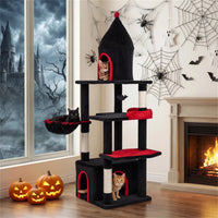 Gothic 5-Level Cat Tree 63" Tall with Sisal Scratching Posts Black Red Cat Tower