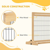 71" W x 27" H Extra Wide Freestanding Pet Gate with Adjustable Length Dog, Cat, Barrier for House, Doorway, Hallway, Nat