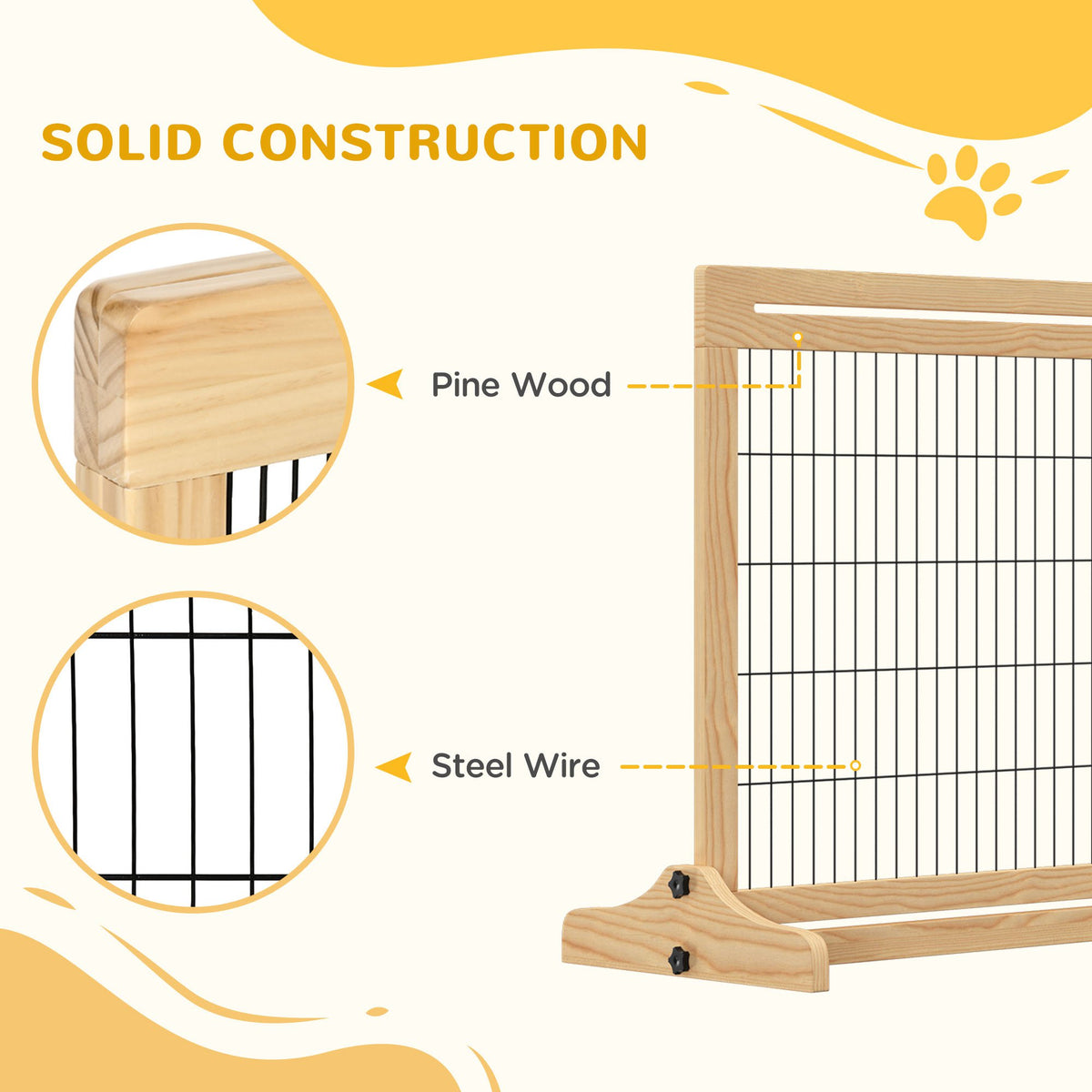 71" W x 27" H Extra Wide Freestanding Pet Gate with Adjustable Length Dog, Cat, Barrier for House, Doorway, Hallway, Nat