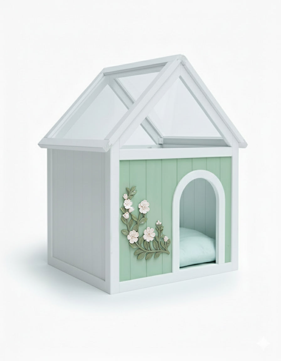 SAGE FSC-Certified Cedar Indoor Cat House with Clear Acrylic Roof – Wooden Pet House for Small Cats & Dogs