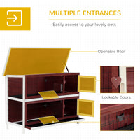54" 2-Story Weatherproof Stackable Elevated Wooden Rabbit Hutch with Enclosed Run and Pull-Out Trays
