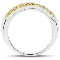 0.43 Carat Genuine Green Diamond and Yellow Diamond .925 Sterling Silver Ring