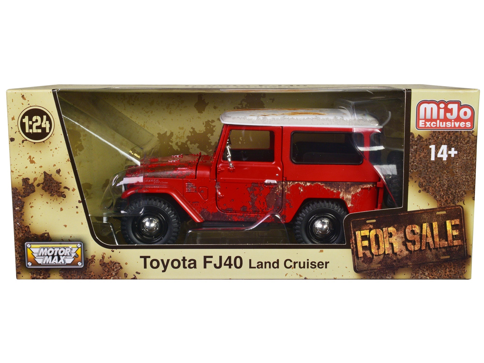 Toyota FJ40 Land Cruiser Red with White Top (Rusted Version) "For Sale" Series 1/24 Diecast Model Car by Motormax - BIG FRENCHIES