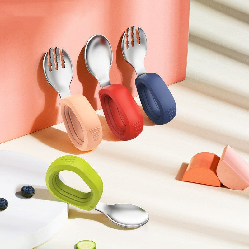 Children's Stainless Steel Round Handle Fork And Spoon Set