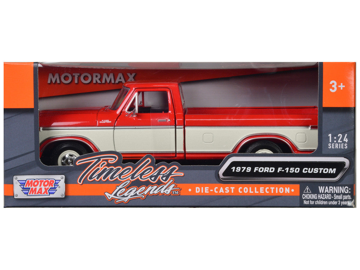 1979 Ford F-150 Custom Pickup Truck Orange and Cream 1/24 Diecast Model Car by Motormax