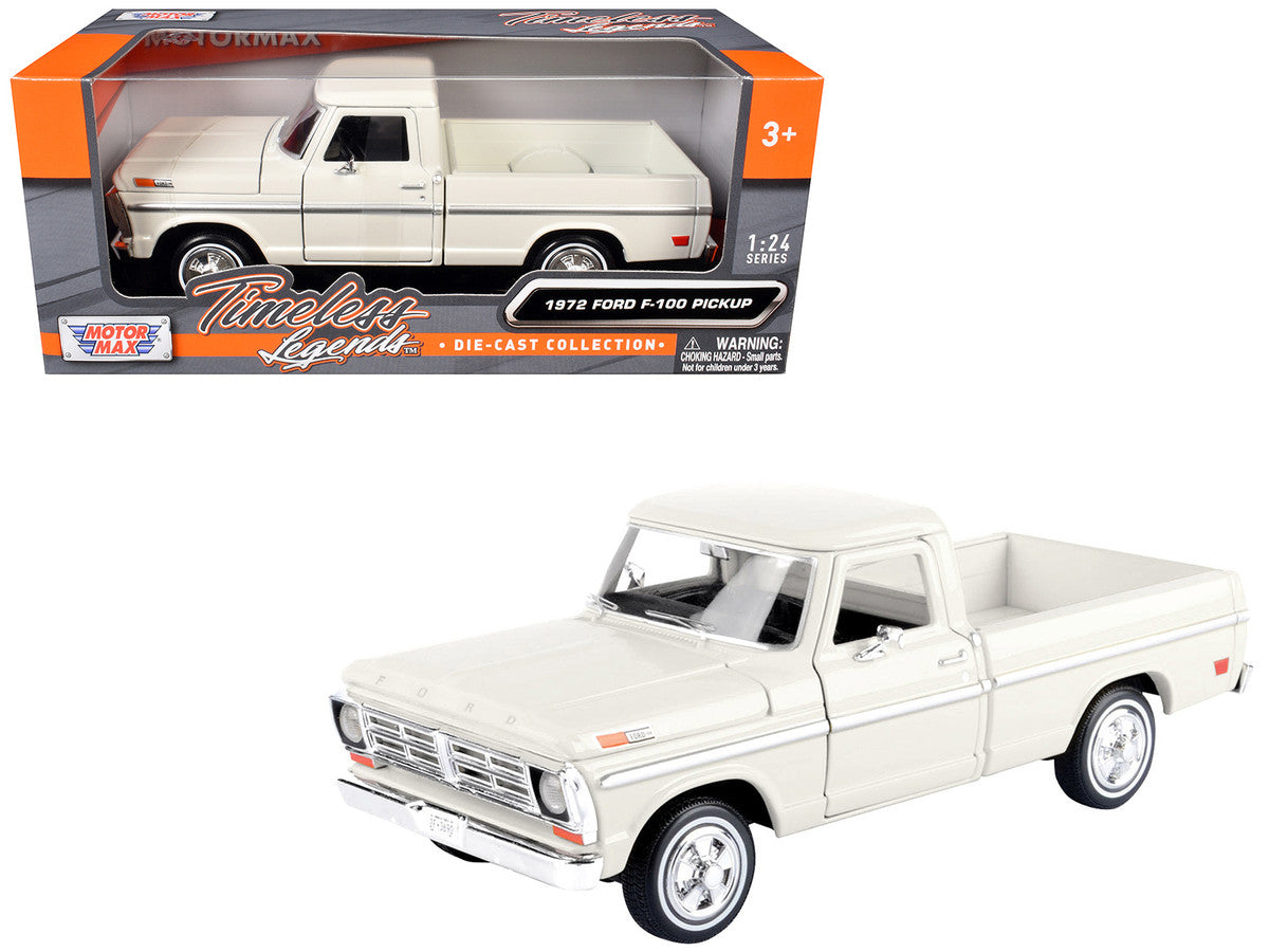 1972 Ford F-100 Pickup Truck Cream "Timeless Legends" Series 1/24 Diecast Model Car by Motormax