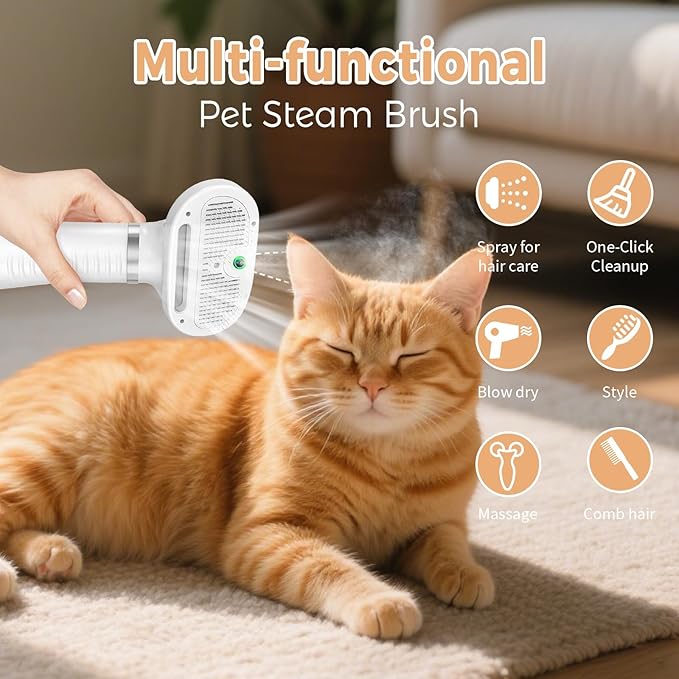 3 In 1 Cat Steam Brush, Pet Steam Brush For Cat Dog Long Short Haired, Pet Spray Hair Removal Comb For Small Animals She
