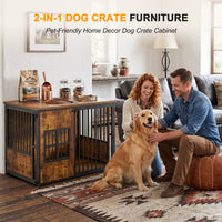 Wooden Dog Crate Furniture, Large Dog Kennel with Storage Top, Indoor Pet Cage