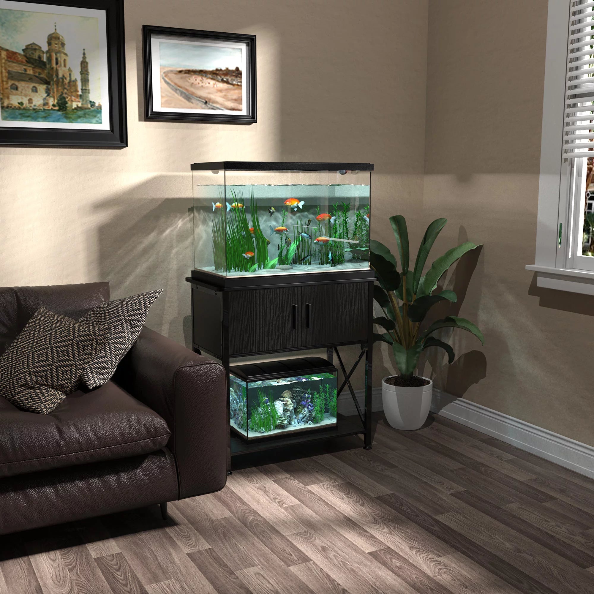 Fish Tank Stand Metal Aquarium Stand for 20 Gallon Long with Accessories Storage - BIG FRENCHIES