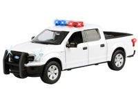 2019 Ford F-150 Lariat Crew Cab Pickup Truck White with Flashing Light Bar and Front and Rear Lights and Sounds 1/27 Diecast Model Car by Motormax