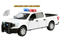 2019 Ford F-150 Lariat Crew Cab Pickup Truck White with Flashing Light Bar and Front and Rear Lights and Sounds 1/27 Diecast Model Car by Motormax