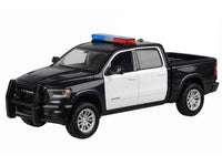 2019 RAM 1500 Laramie Crew Cab Pickup Truck Black and White with Flashing Light Bar and Front and Rear Lights and Sounds 1/27 Diecast Model Car by Motormax