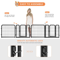 8-panel dog fence, 24 inch small dog pet fence, portable indoor pet game fence. Black, 22.2 inches wide x 23.6 inches high.