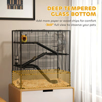 4 Tier Hamster Cage With Deep Tempered Glass Bottom, Running Wheel, Hut, Water Bottle, Food Dish