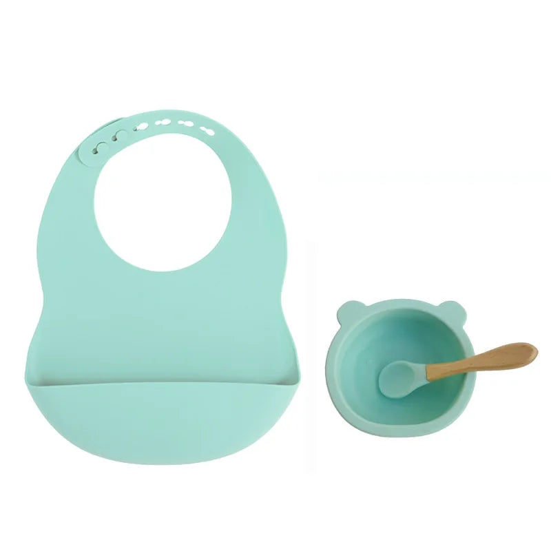 Colorful Silicone Feeding Set for Babies: Bib, Bowl, and Spoon