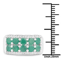 1.85 Carat Genuine Emerald and White Topaz .925 Sterling Silver Ring