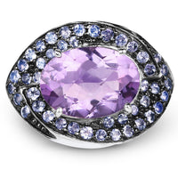 5.95 Carat Genuine Amethyst and Tanzanite .925 Sterling Silver Ring