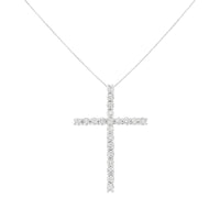 .925 Sterling Silver 4.0 Cttw Diamond 2-1/4" Cross Pendant with Box Chain Necklace (I-J Color, I1-I2 Clarity) - 18"