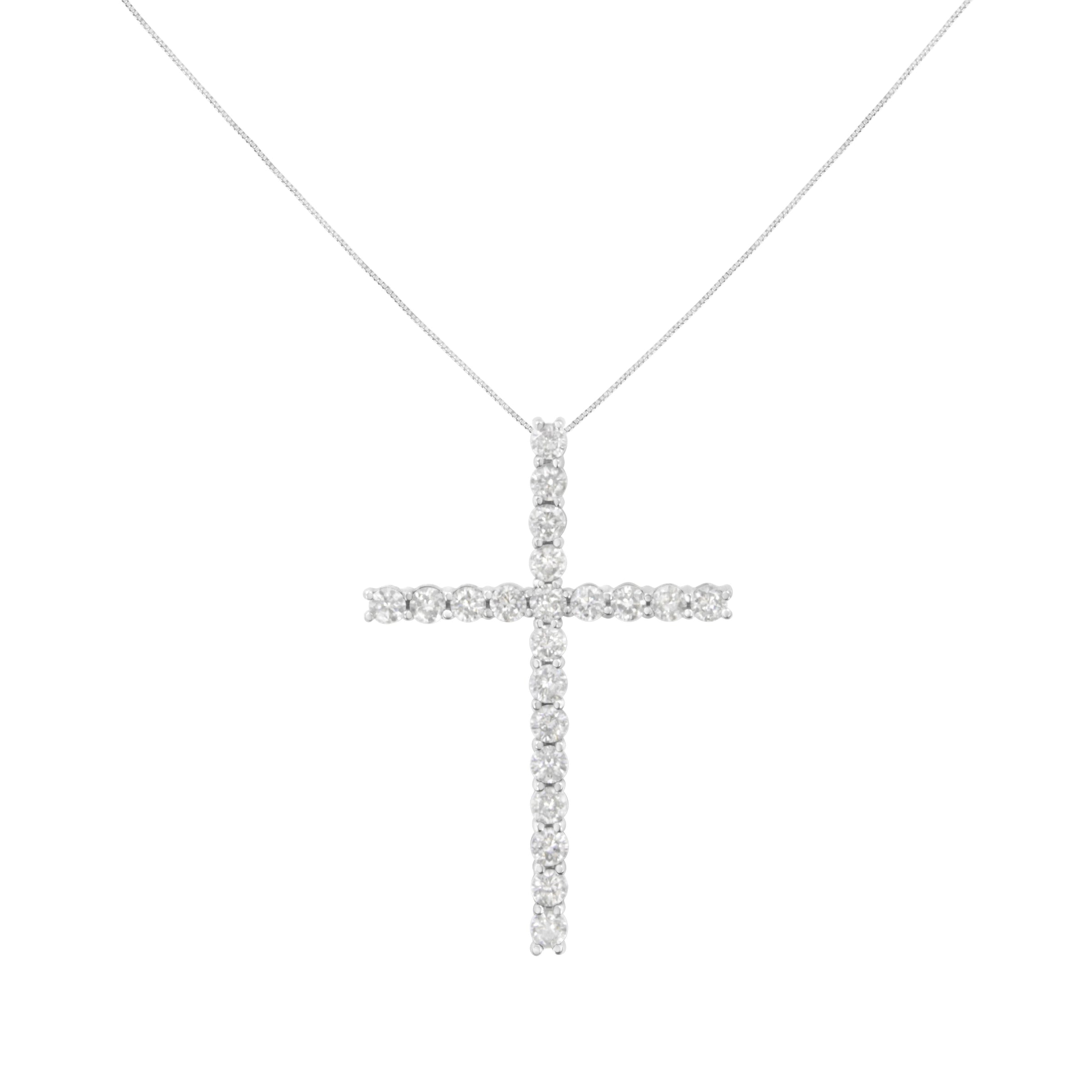.925 Sterling Silver 4.0 Cttw Diamond 2-1/4" Cross Pendant with Box Chain Necklace (I-J Color, I1-I2 Clarity) - 18"