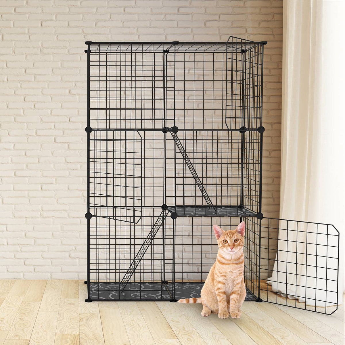 3 Tier Cat Playpen Cage Metal Indoor Cat House Detachable Kitten House With 3 Doors 2 Ladders Large Cat Exercise Place F