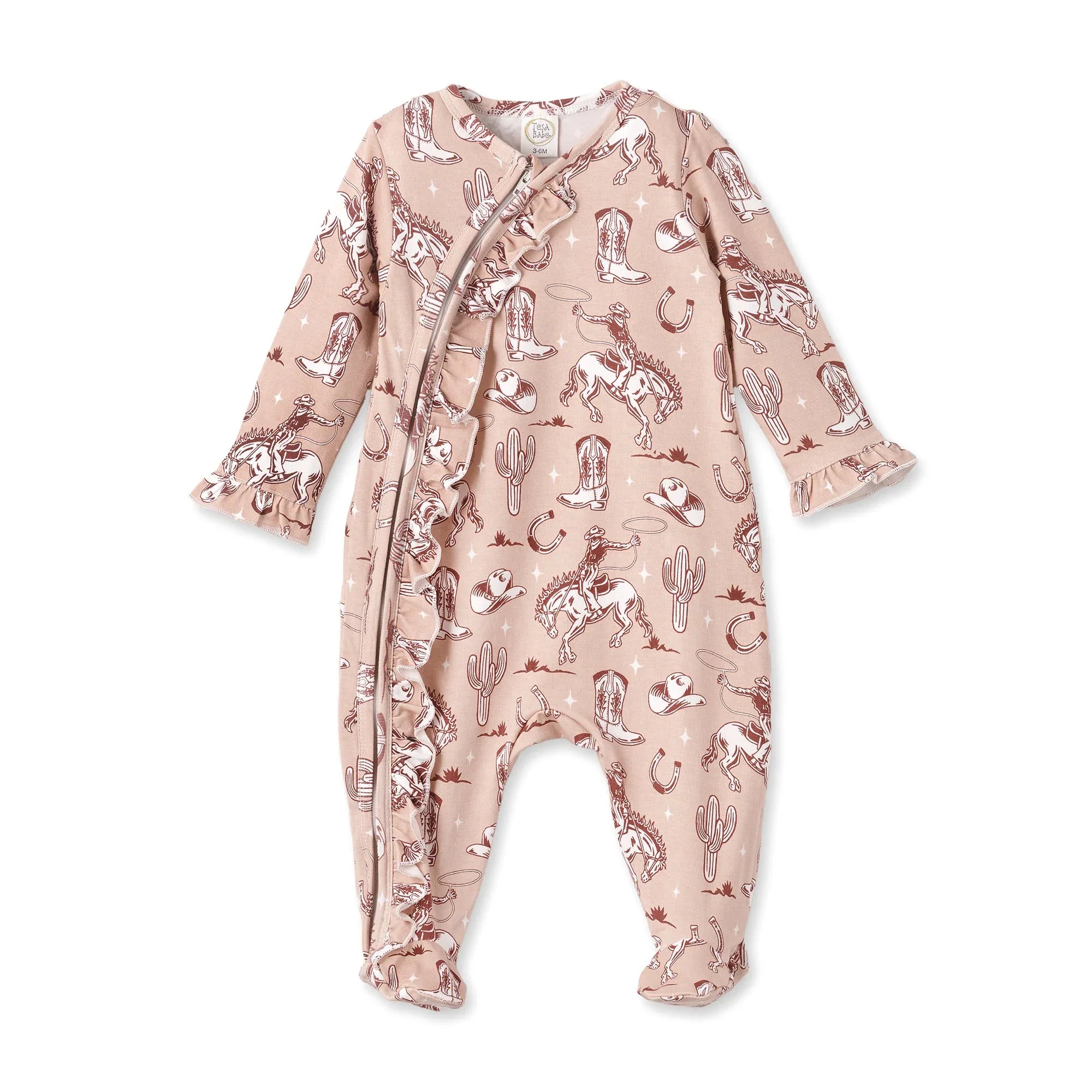Wild Wrangler/Pink Bamboo Ruffle Zipper Romper - BIG FRENCHIES