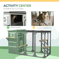 Wooden Cat Catio, 76"L Walk in Outdoor Cat House with Asphalt Roof, Platforms, Lockable Doors, 3-tier Resting Condo, Obs