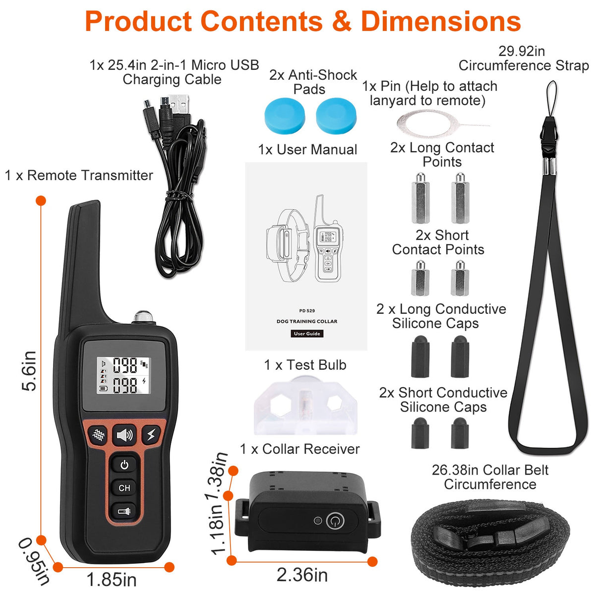 Train Collar OR Receiver Only Options - 3280FT Dog Training Collar IP67 Waterproof Pet Beep Vibration Electric Shock Col
