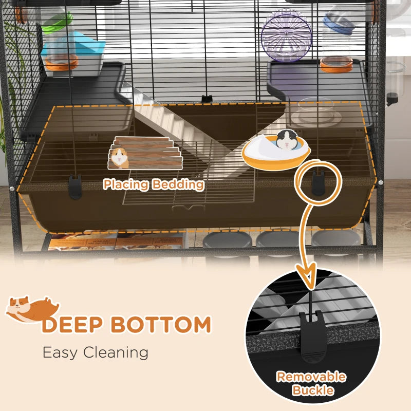 Small Animal Cage For Syrian Hamster, Gerbil Cage With Tubing System, Running Wheel, Ramps, Platforms