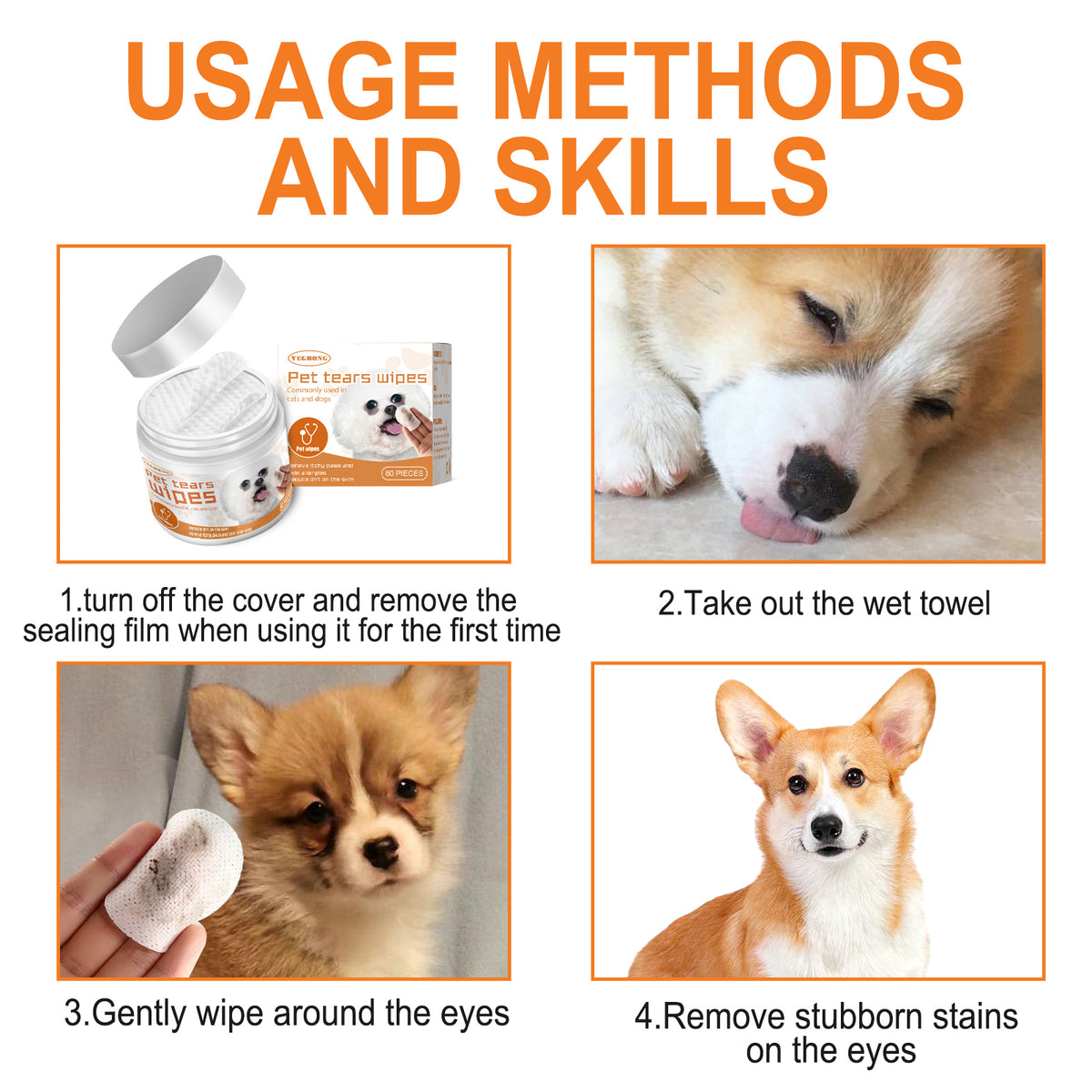 Pet Tear Stain Wipes For Dogs & Cats, Natural Aloe & Chamomile Extract Gentle Eye Cleaning Wipes, Hypoallergenic Non-Irr