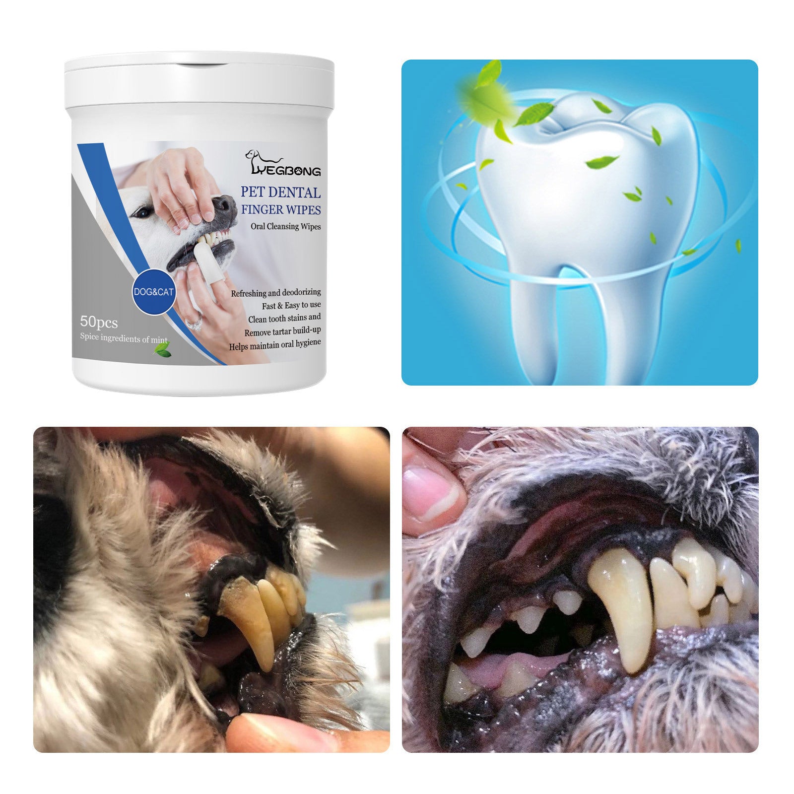 Pet Dental Finger Wipes, Bad Breath Tartar Teeth Yellow Dog Clean Mouth Care Finger Cover