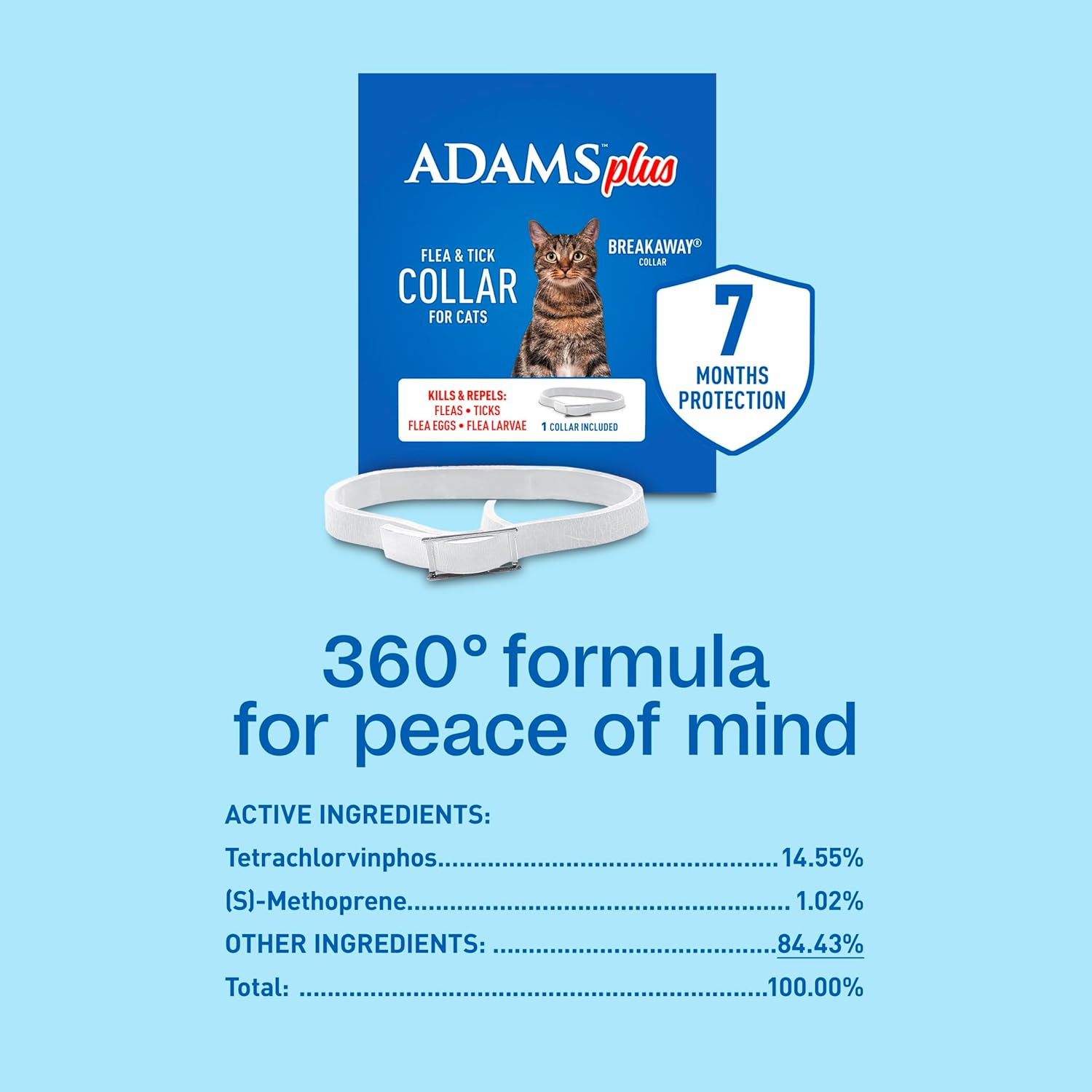 Adams Plus Flea & Tick Collar for Cats Water-Resistant Up to 7 Months Protection