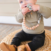 Mustard Silicone Bead & Wood Ring Pacifier Clip - BIG FRENCHIES