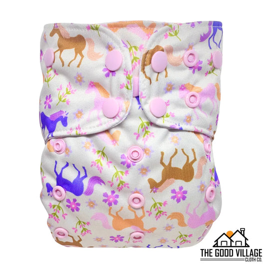 One Size Pocket Diaper | Lavendar Horses - BIG FRENCHIES