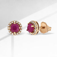 Genuine .77ct Ruby Diamond Stud Earrings 10KT Rose Gold