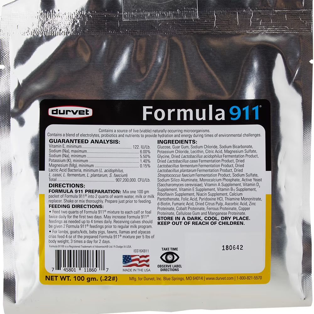 Lamb Livestock Durvet Formula 911 Electrolyte & Probiotic Support Baby Animals 4 Oz.