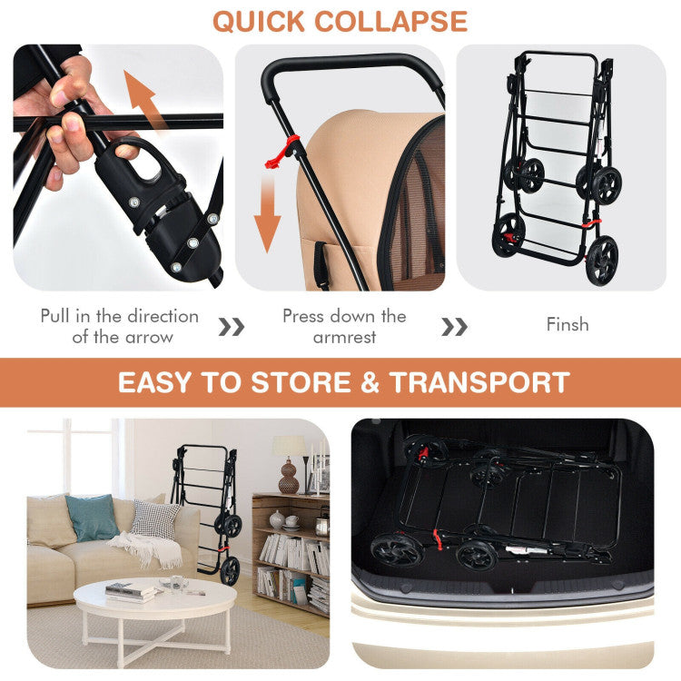 4-in-1 Double Pet Stroller with Detachable Carrier and Travel Carriage - BIG FRENCHIES